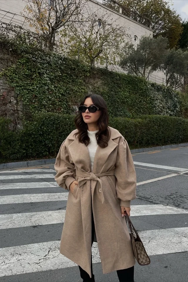 Beige Double Breasted Collar Coat