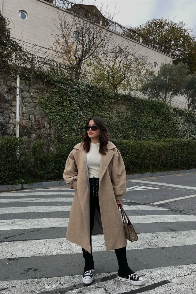 Beige Double Breasted Collar Coat