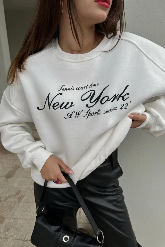White New York Printed Sweat