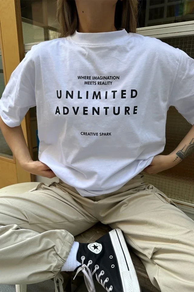 White Unlimited Adventure Written T -shirt
