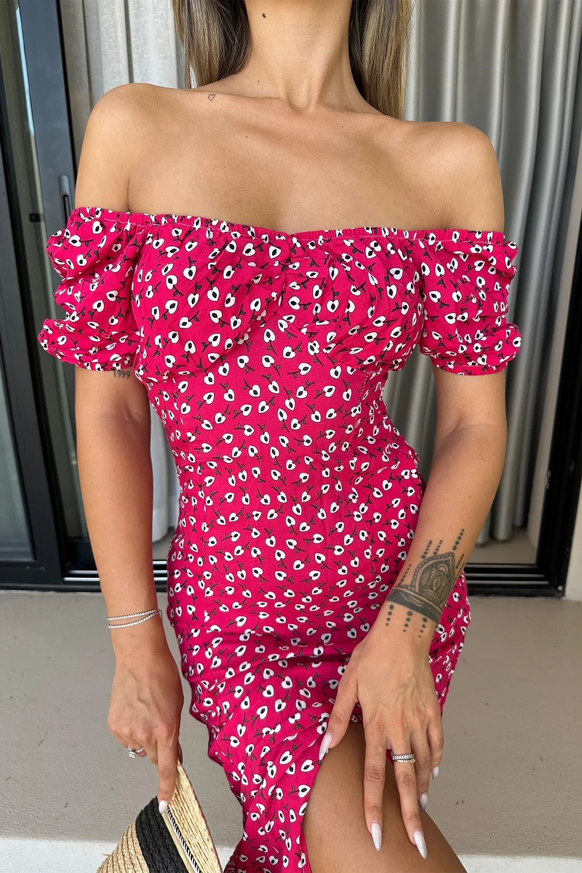 Fuchsia Flower Pattern Slip Dress
