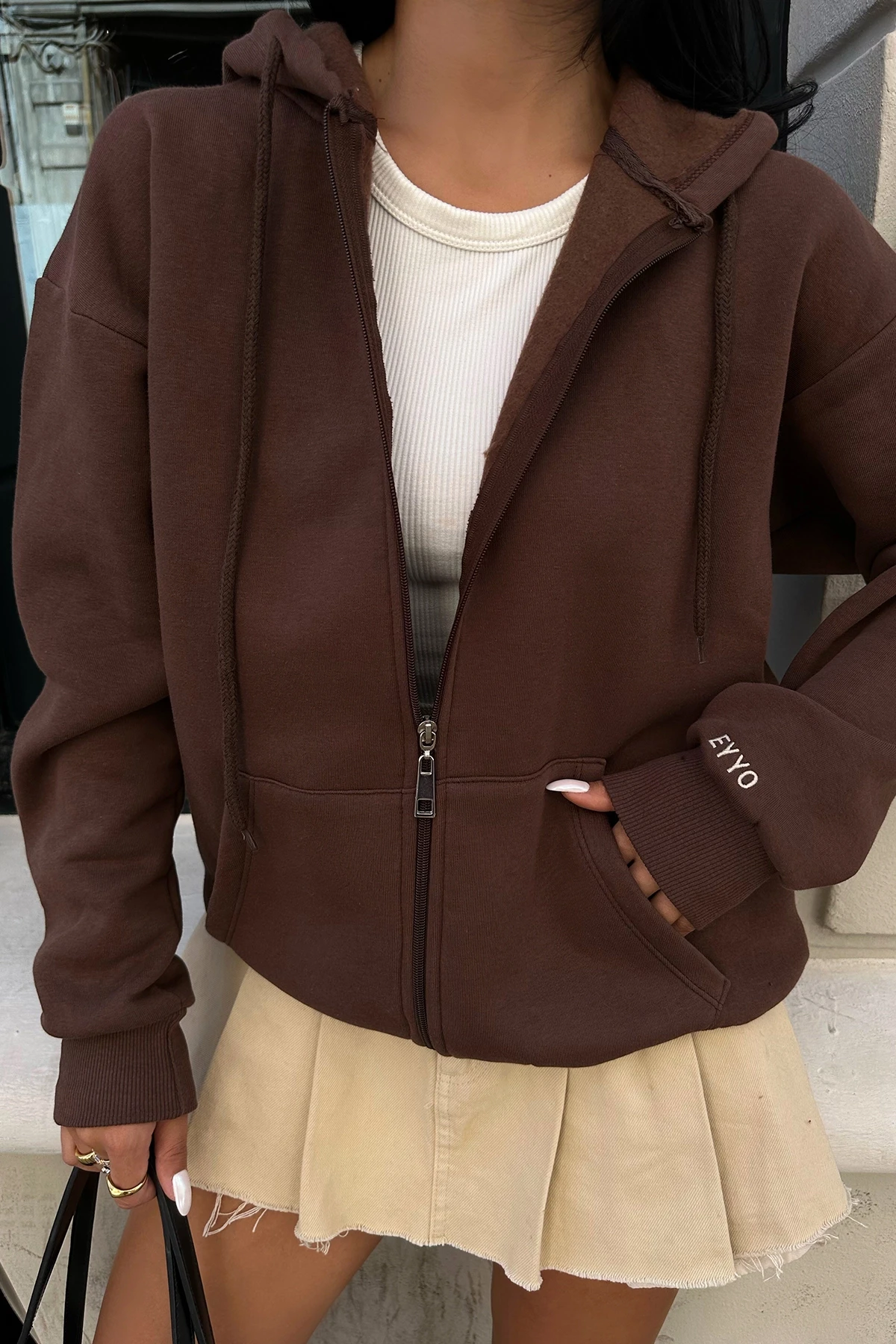 Brown Zipper Detail Cardigan