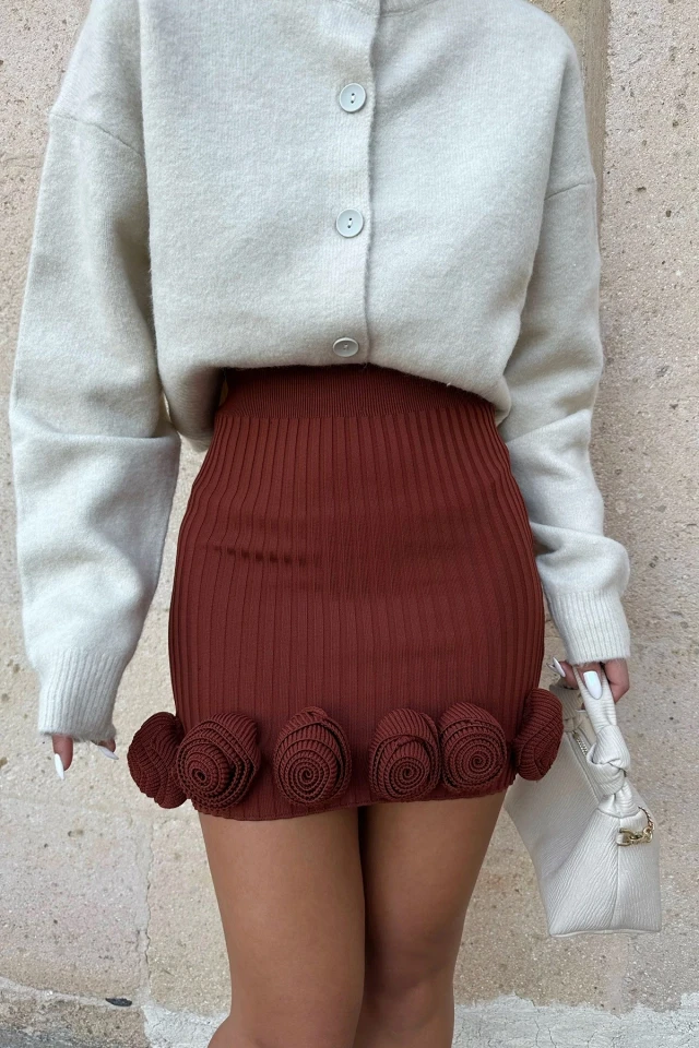 Tile Rose Detail High Waist Mini Skirt