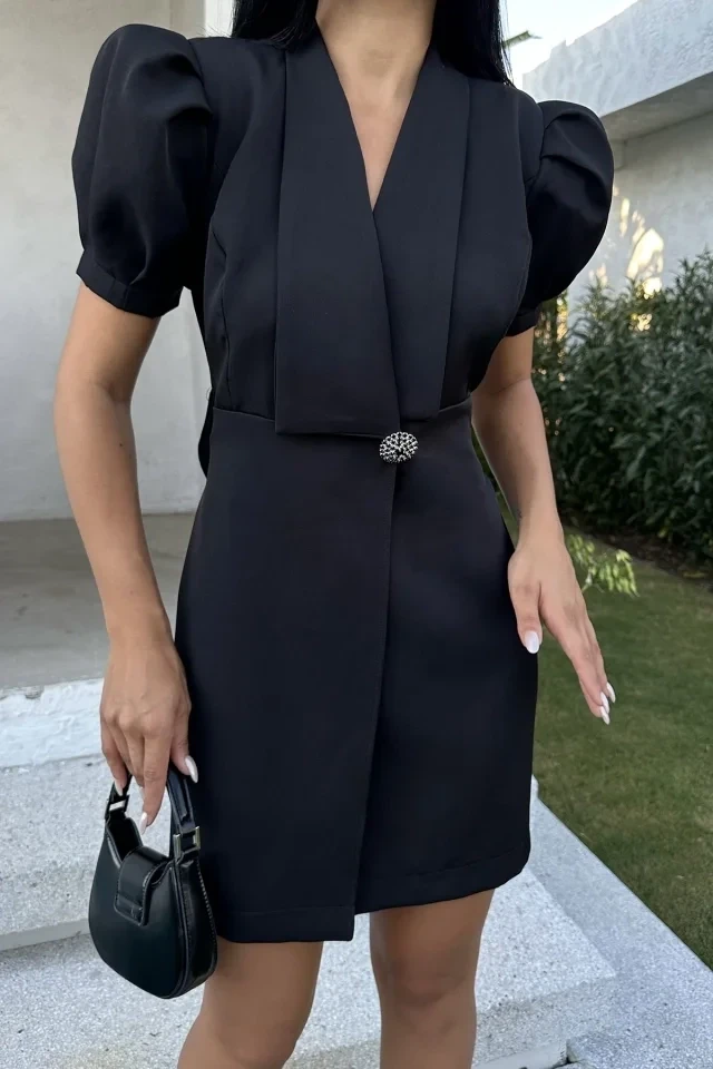Black Brooch Detail Mini Dress