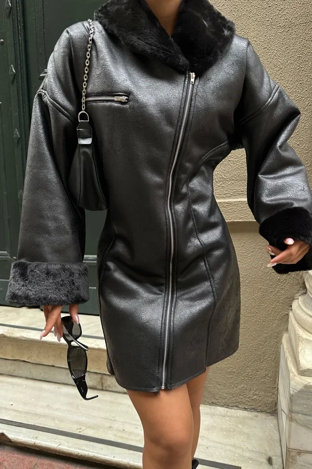 Black Fur Detail Coat