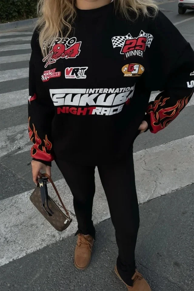 Black Racing Printed Sweatshirt