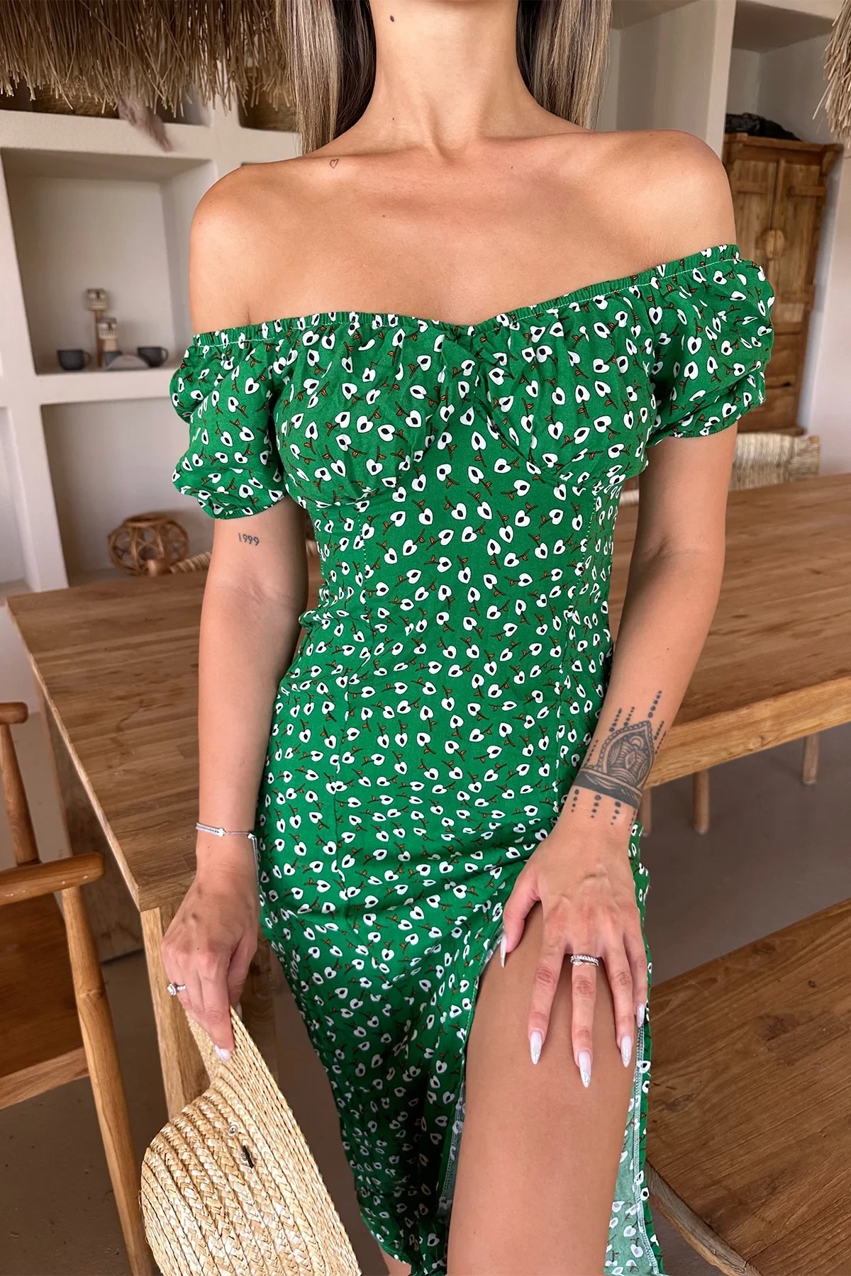 Green Deep Slit Dress