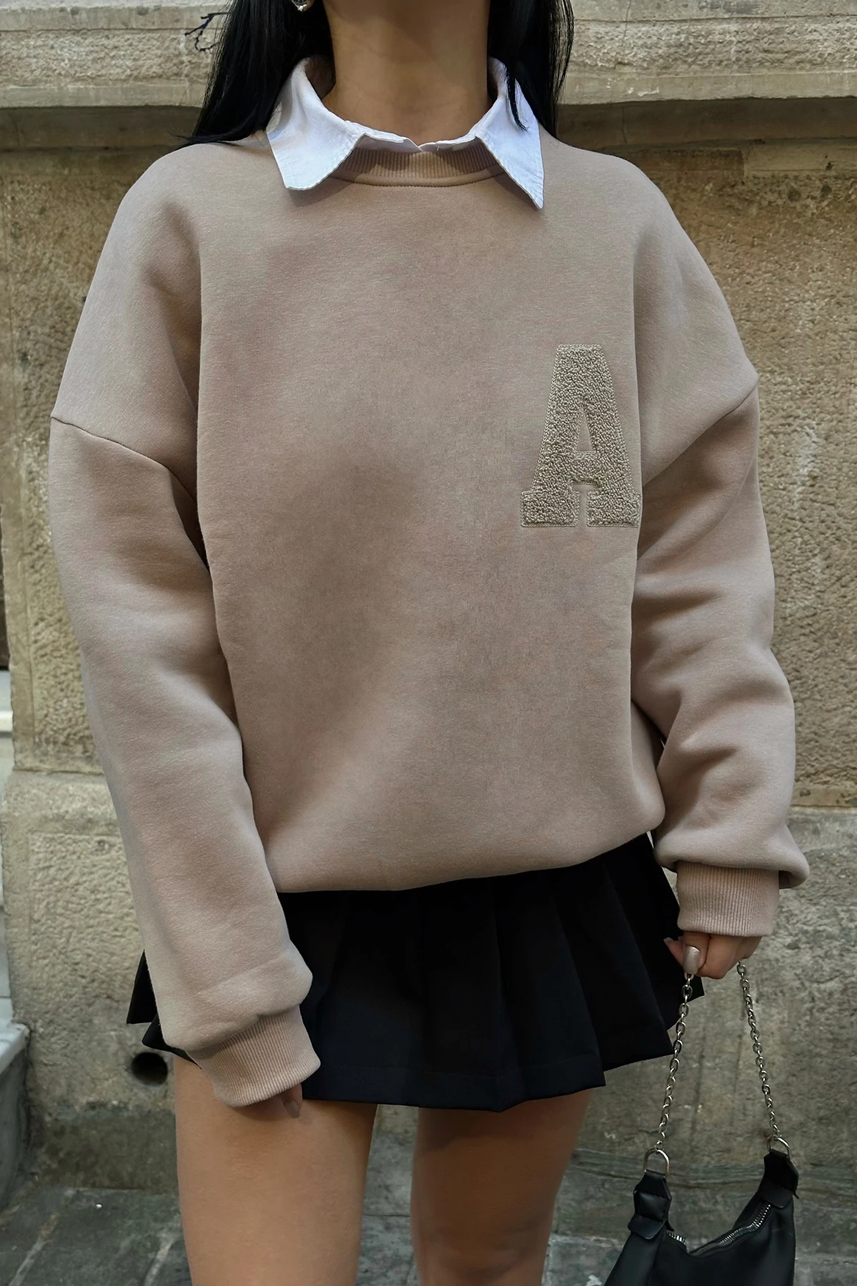 Beige A Embroidered Sweat