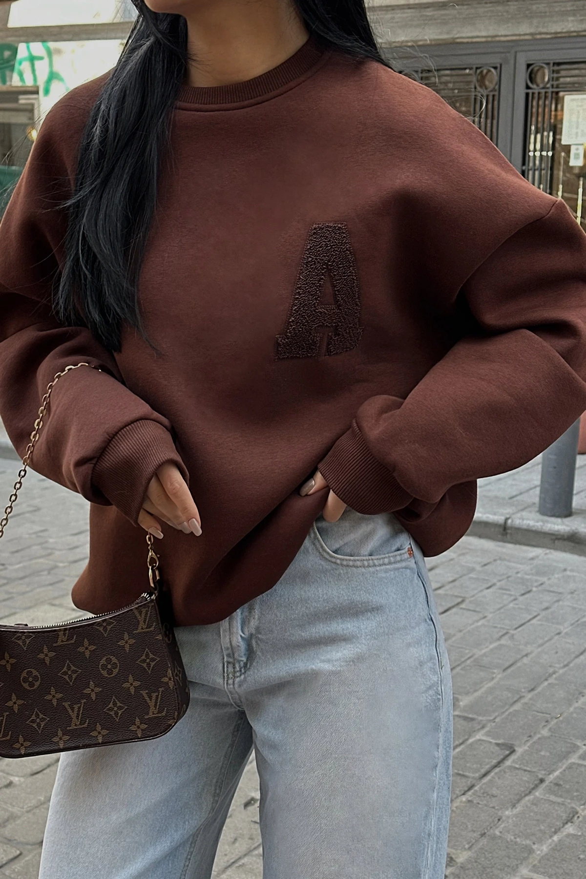 Brown A Embroidered Sweat