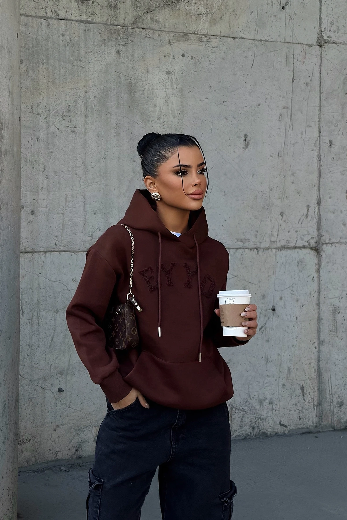 Brown Eyyo Embroidered Hooded Sweat
