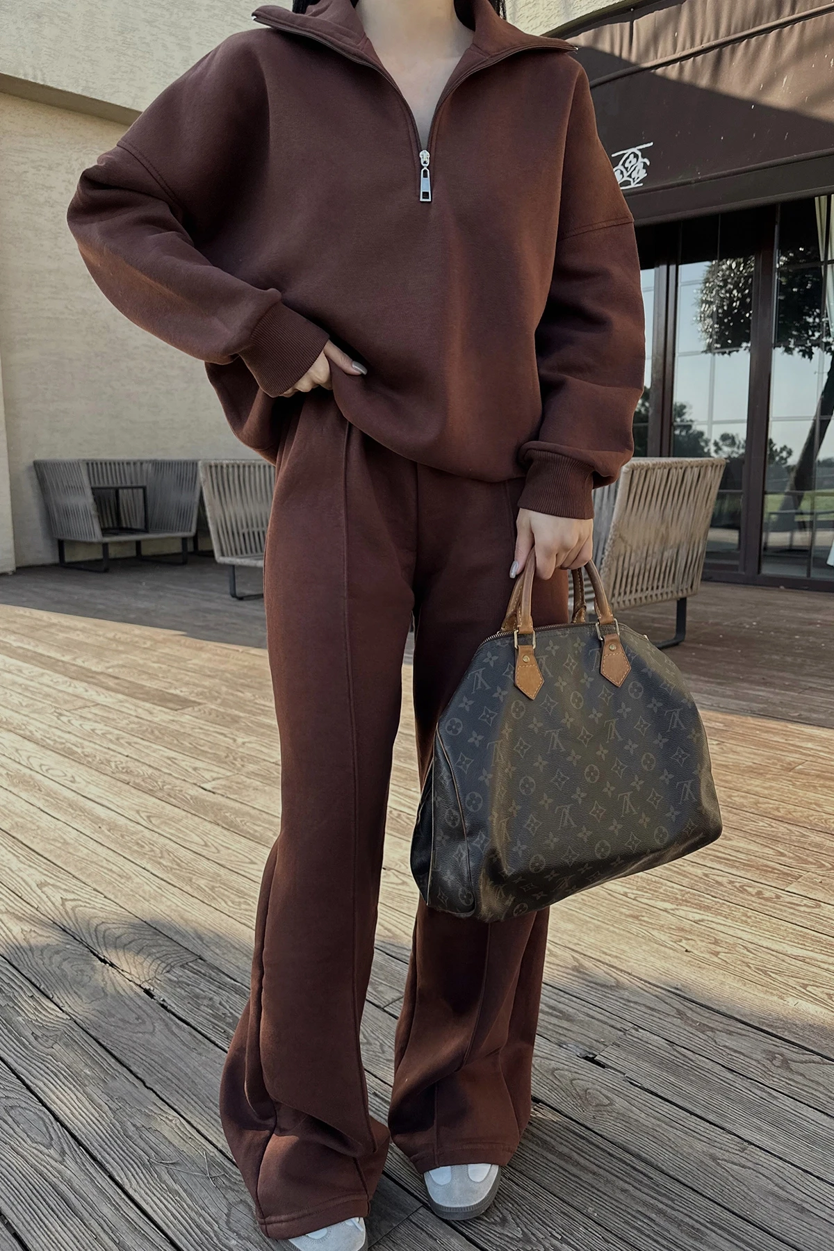 Brown Zipper Detail Suit
