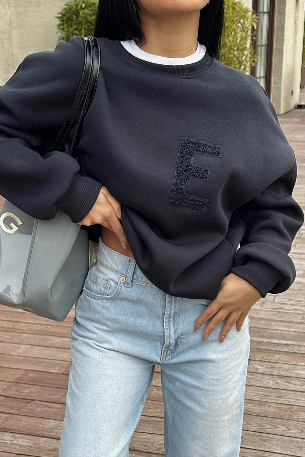 Navy Blue E Embroidered Sweat