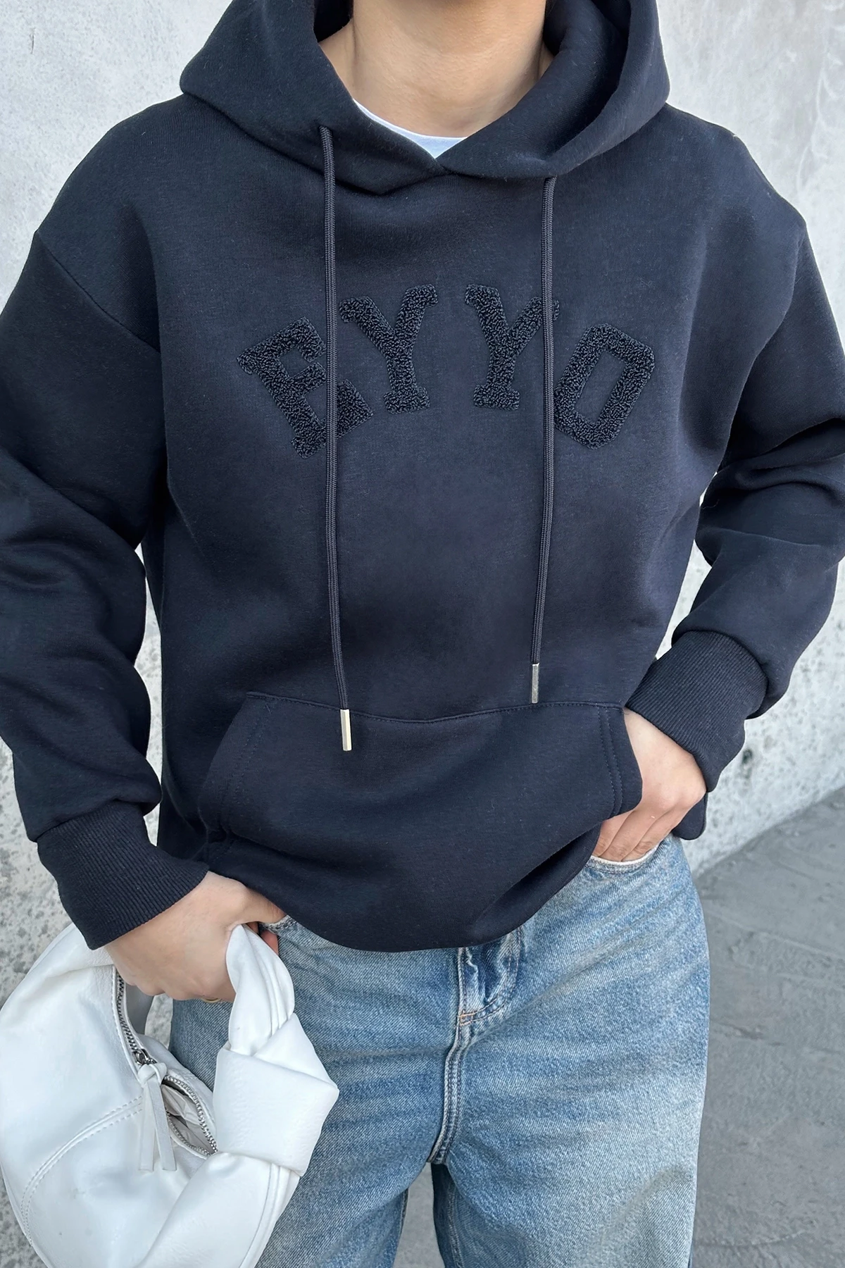 Navy Blue Eyyo Embroidered Hooded Sweat