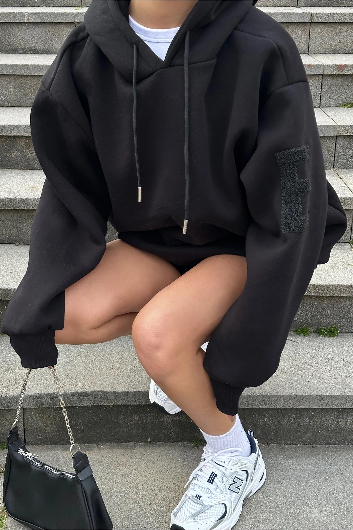 Black Hooded E Embroidered Sweat