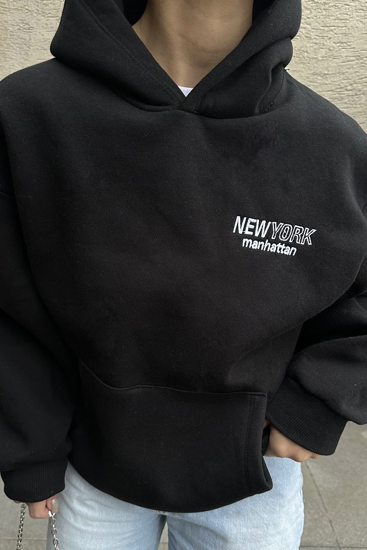 Black New York Written Hooded Sweat